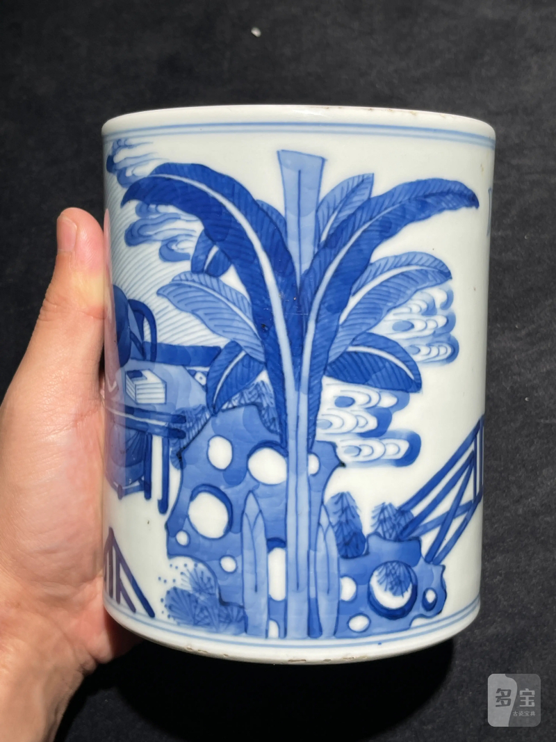 清康熙 青花梦笔生花纹笔筒 - 图5